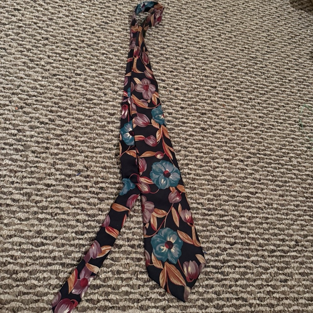 Don Loper Beverly Hills Floral Silk Tie Made In USA Teal & Purple‎ 100% Silk